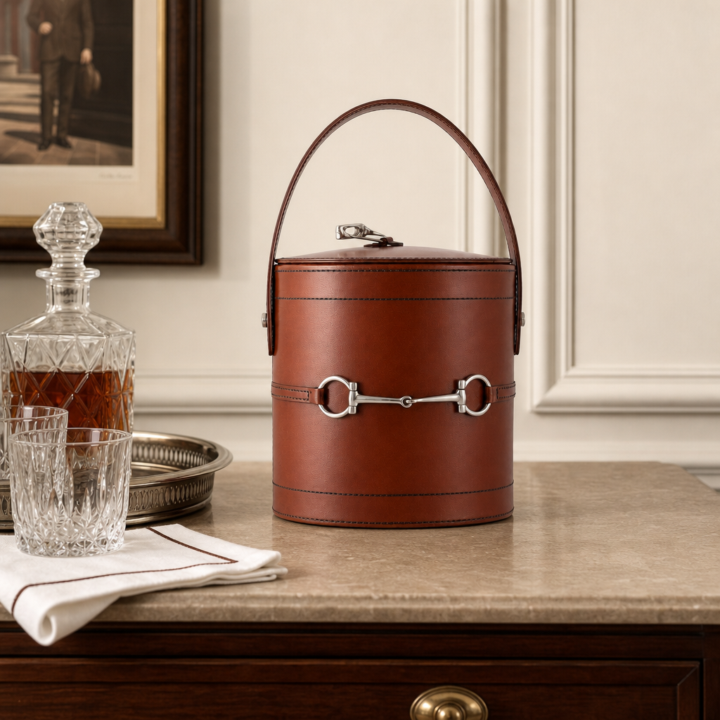 Premium Genuine Leather Bit Lidded Ice Bucket 3