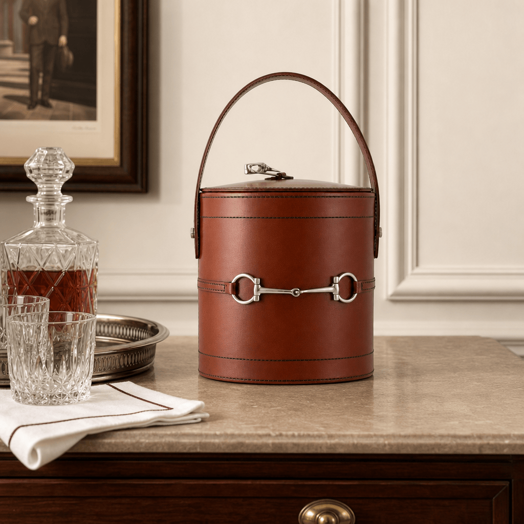 Premium Genuine Leather Bit Lidded Ice Bucket 3