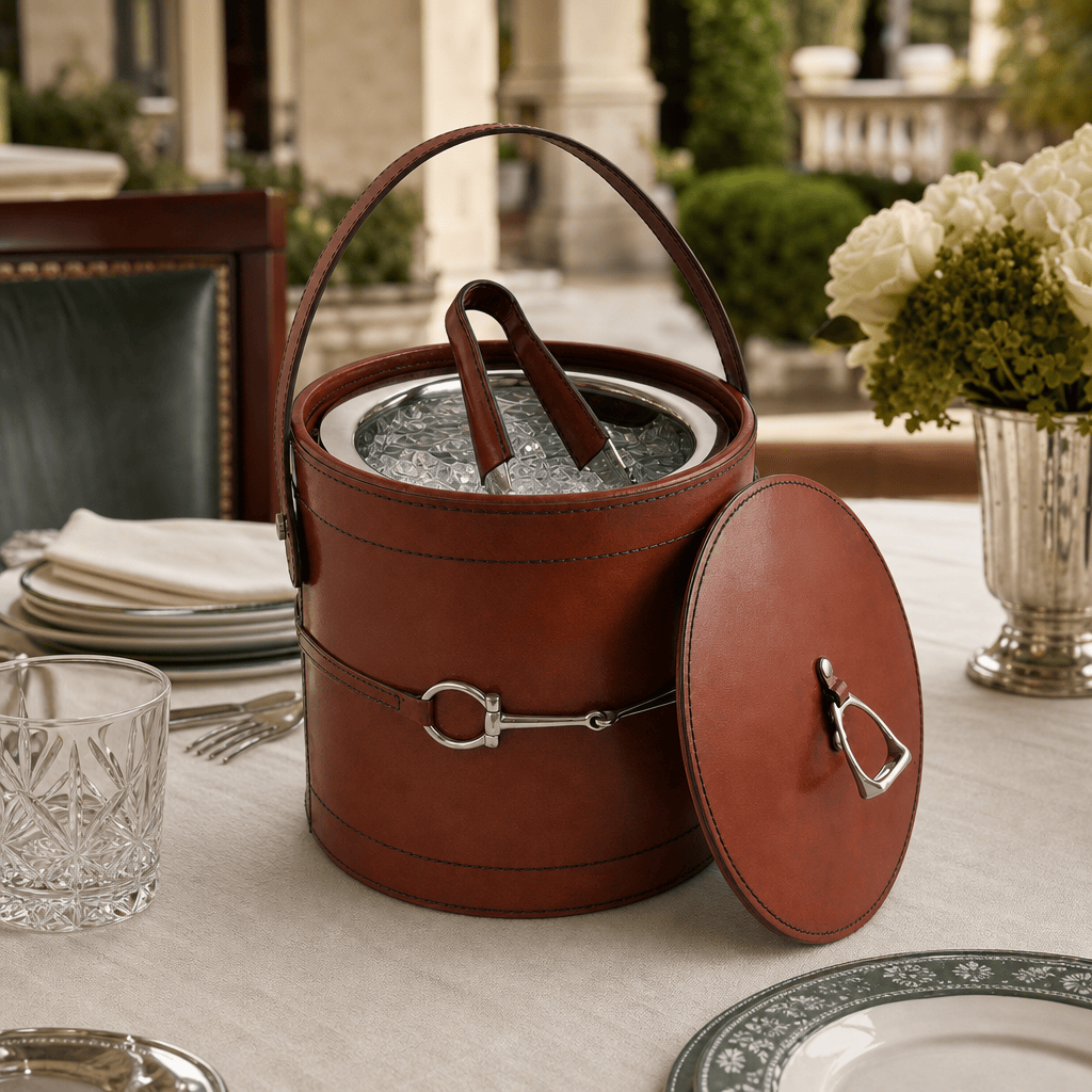 Premium Genuine Leather Bit Lidded Ice Bucket 6