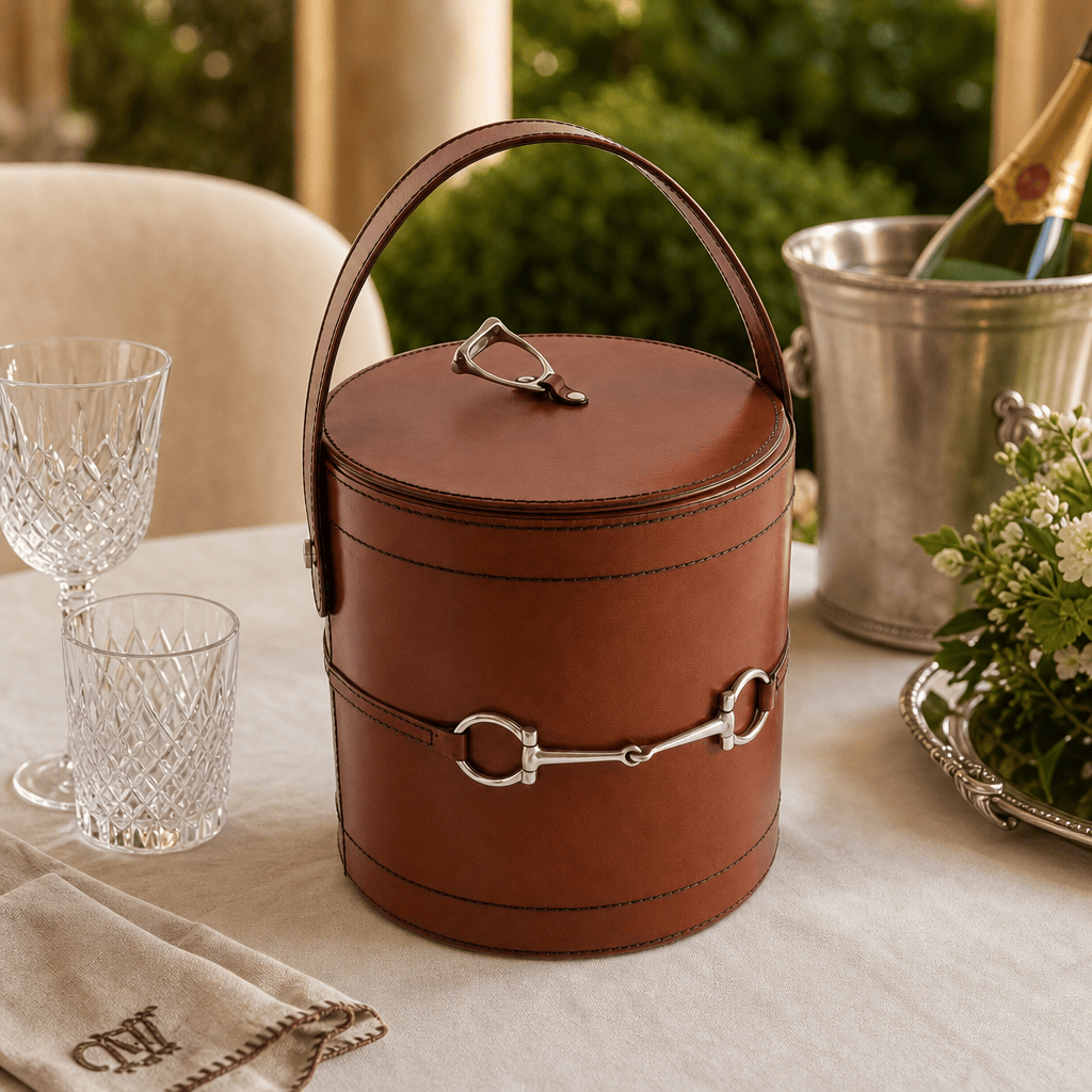 Premium Genuine Leather Bit Lidded Ice Bucket 7