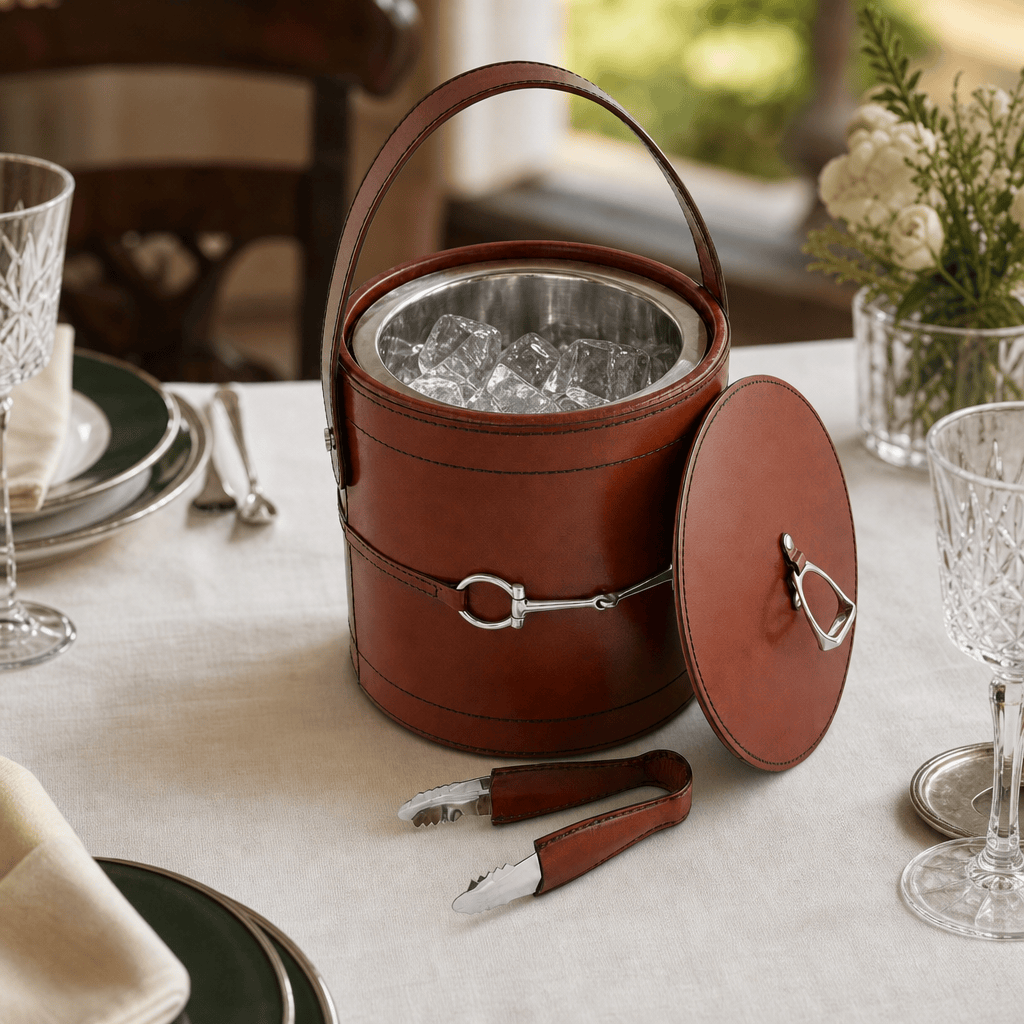 Premium Genuine Leather Bit Lidded Ice Bucket 9