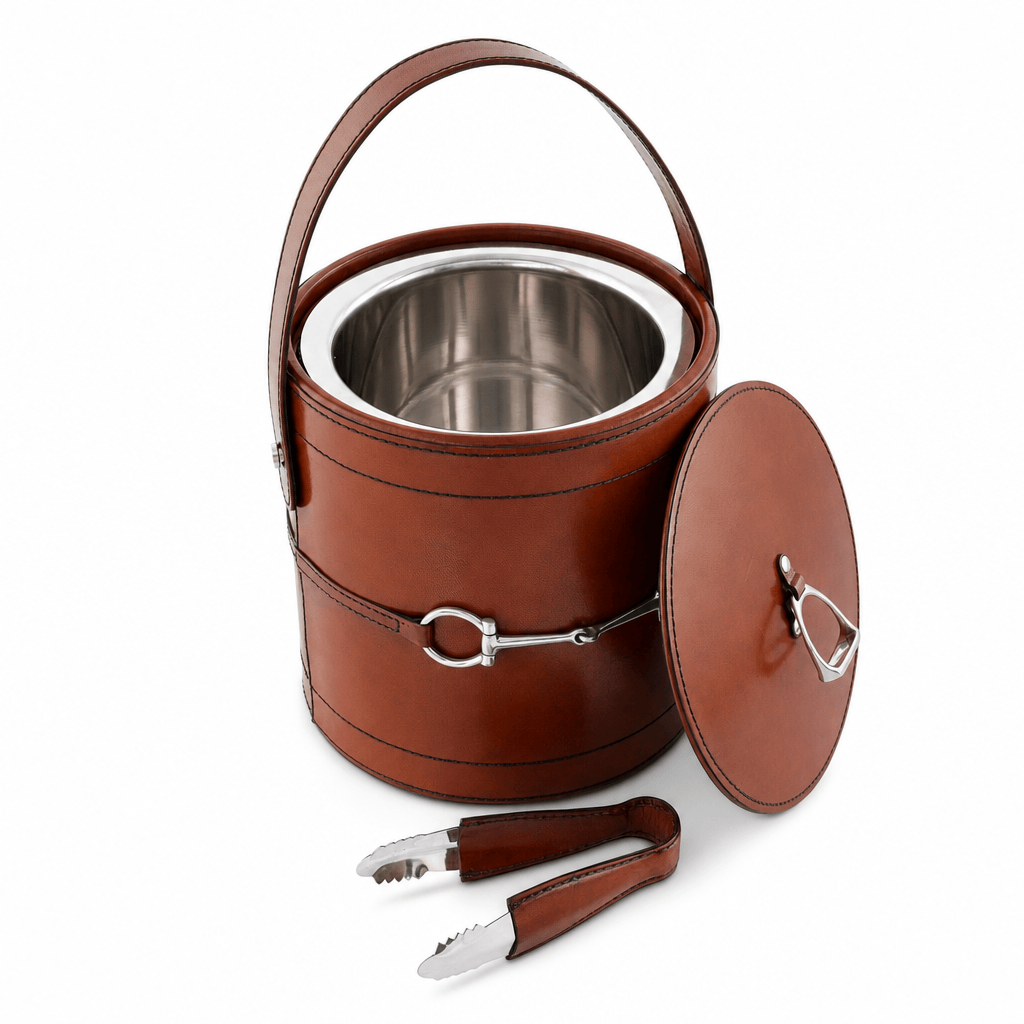 Premium Genuine Leather Bit Lidded Ice Bucket 8