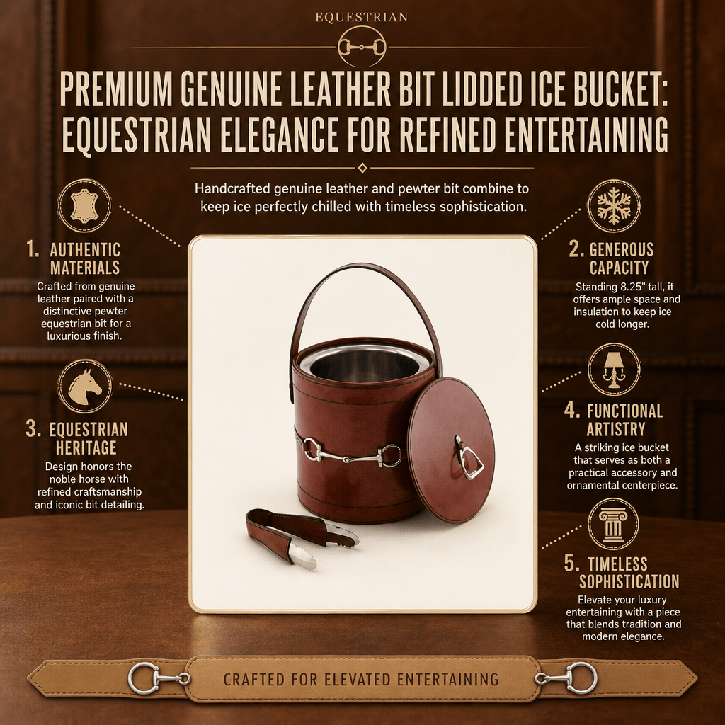 Premium Genuine Leather Bit Lidded Ice Bucket 11