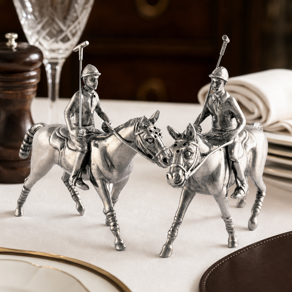 Pewter Polo Player Salt & Pepper Set 2