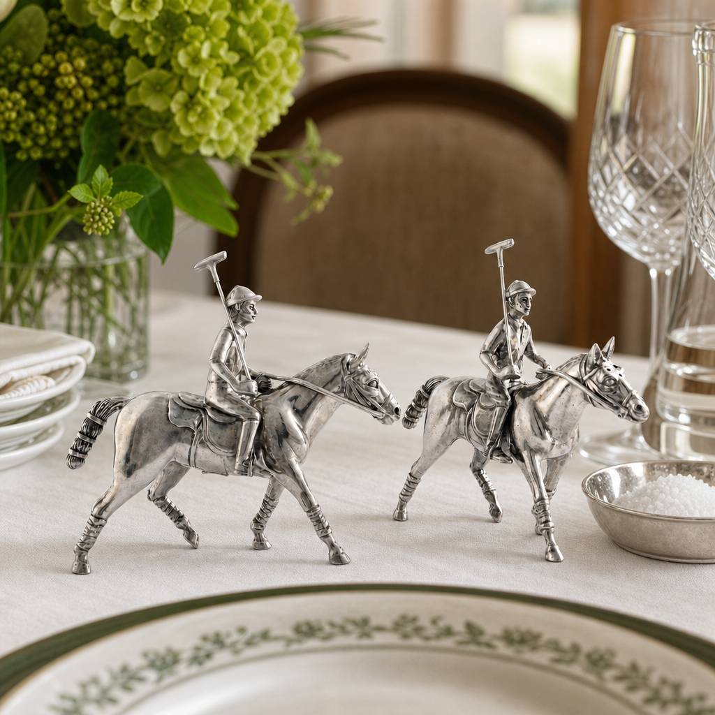 Pewter Polo Player Salt & Pepper Set 5