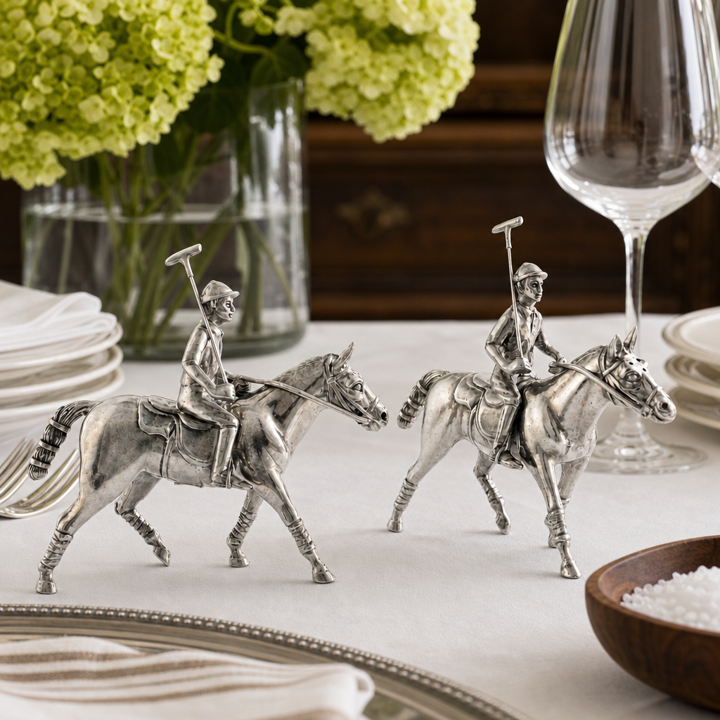 Pewter Polo Player Salt & Pepper Set 3
