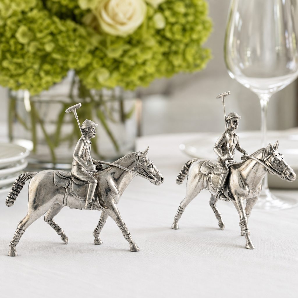Pewter Polo Player Salt & Pepper Set 8