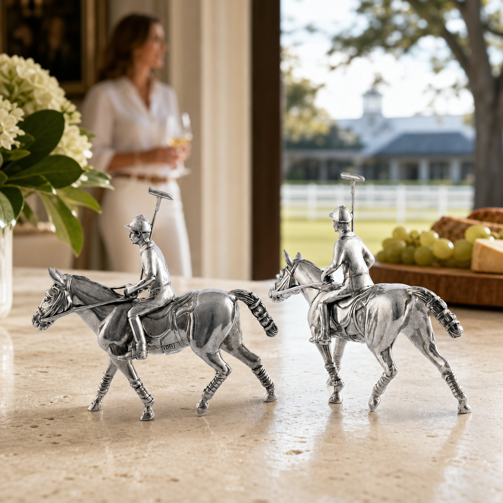 Pewter Polo Player Salt & Pepper Set 8