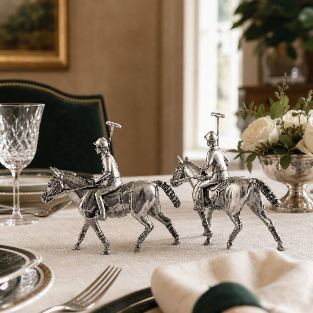 Pewter Polo Player Salt & Pepper Set 6