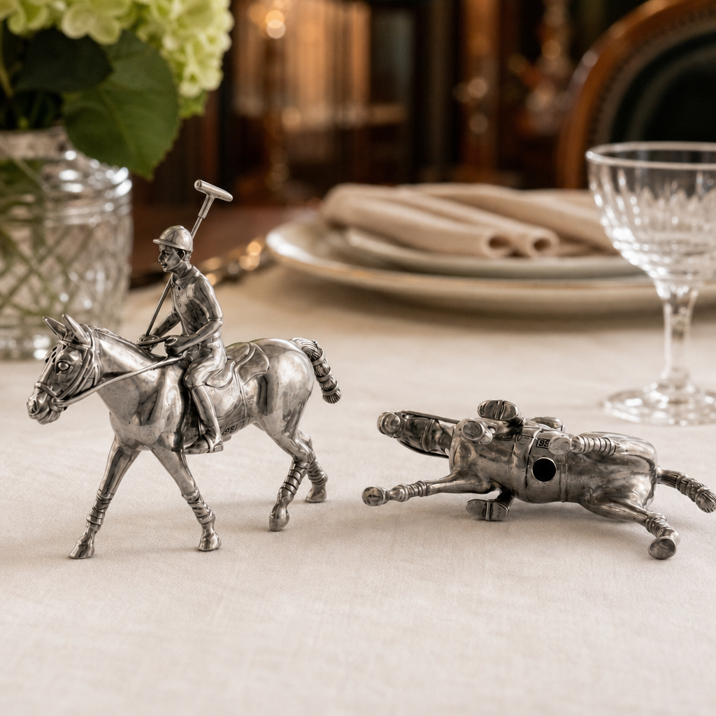 Pewter Polo Player Salt & Pepper Set 7