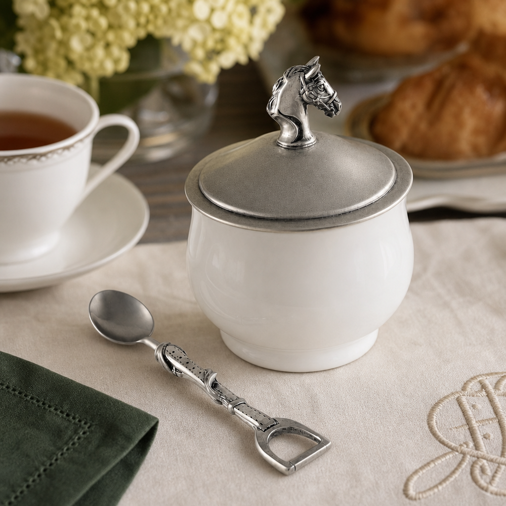 Equestrian Sugar Bowl and Spoon 6