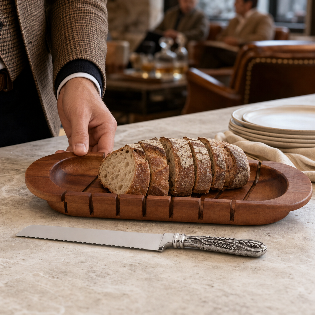 Oval Bread Board with Pewter Wheat Knife 4