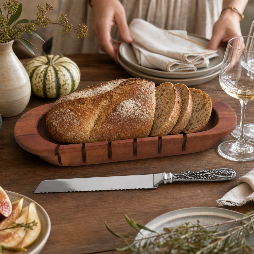 Oval Bread Board with Pewter Wheat Knife 3