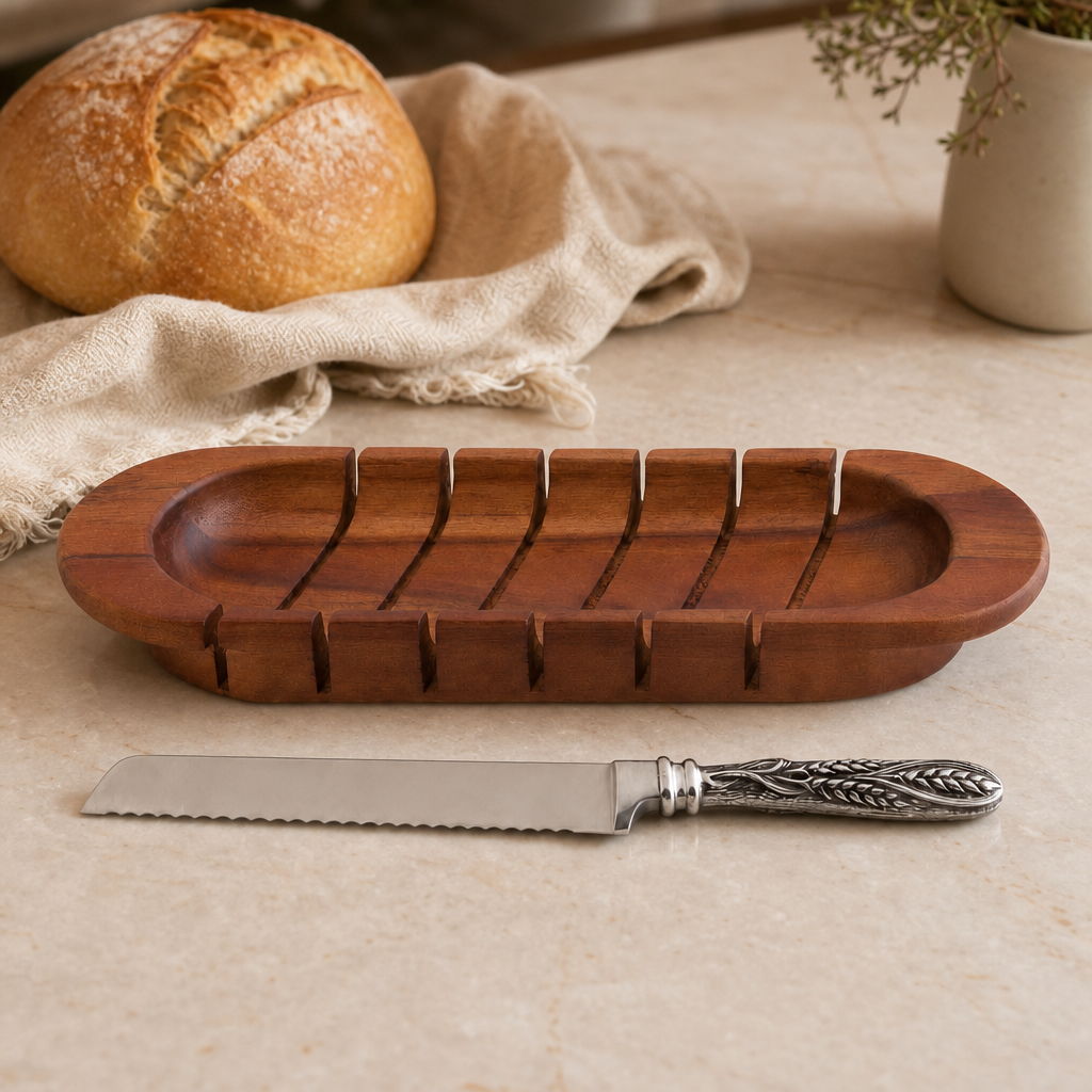 Oval Bread Board with Pewter Wheat Knife 2