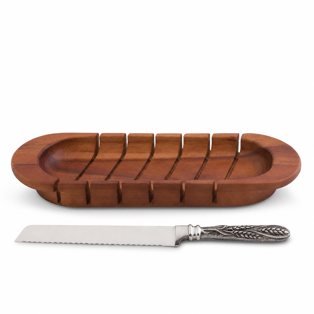 Oval Bread Board with Pewter Wheat Knife 1
