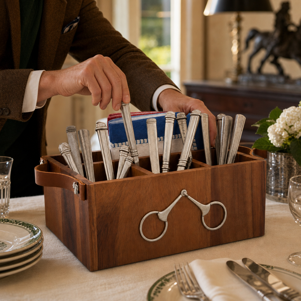 Horse Bits Leather Handles Flatware Caddy 4