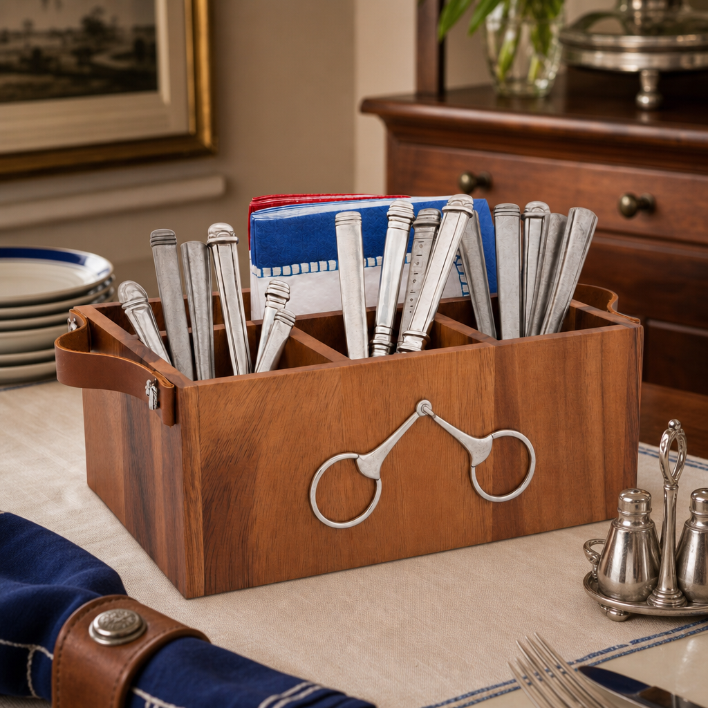 Horse Bits Leather Handles Flatware Caddy 2