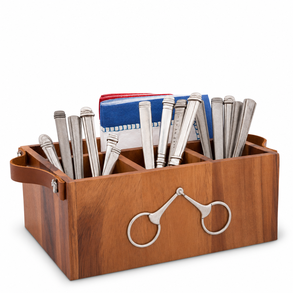 Horse Bits Leather Handles Flatware Caddy 1