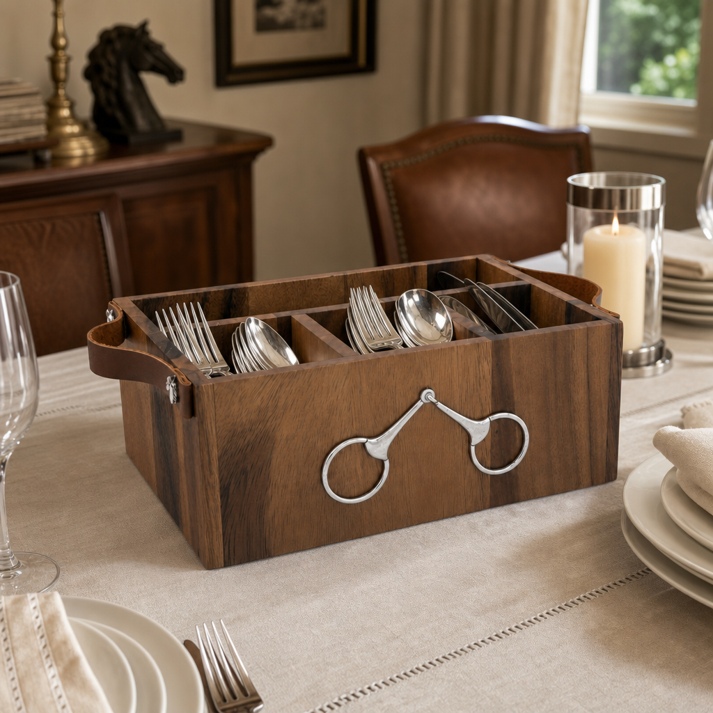 Horse Bits Leather Handles Flatware Caddy 3