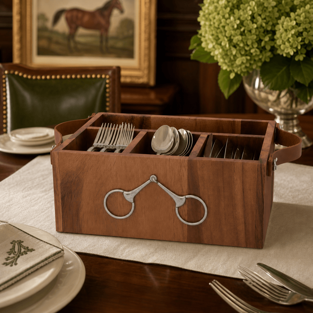Horse Bits Leather Handles Flatware Caddy 6