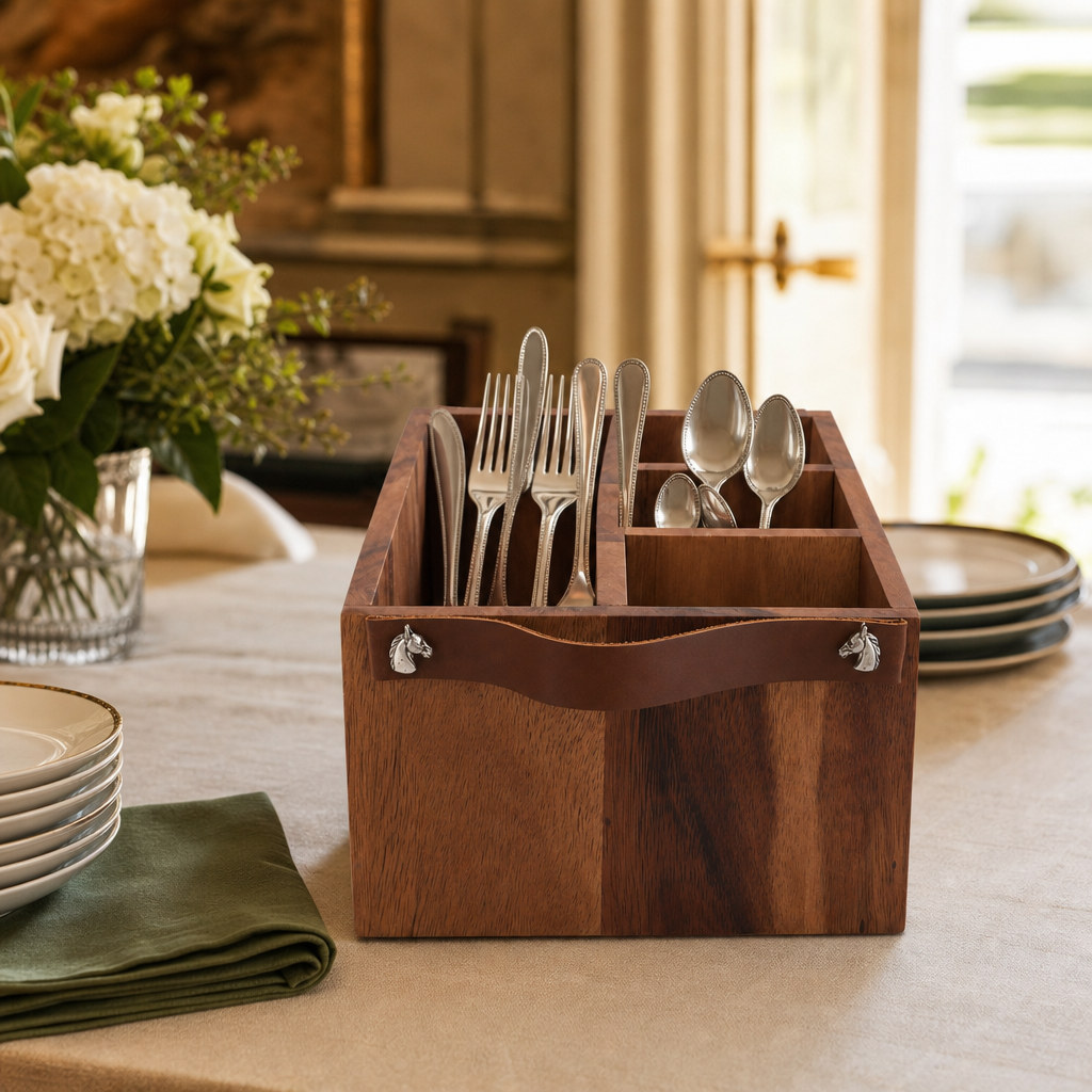 Horse Bits Leather Handles Flatware Caddy 7