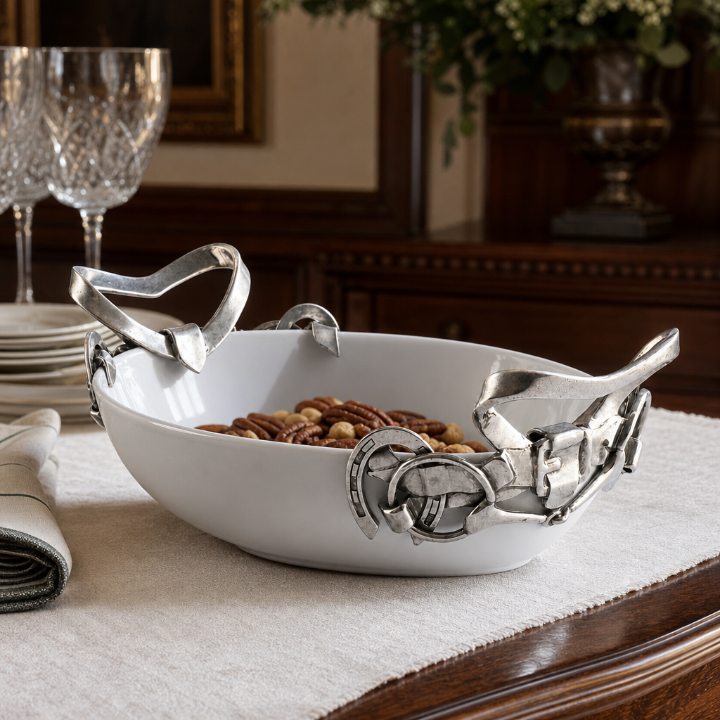 Horseshoe & Bit Stoneware Dish 6