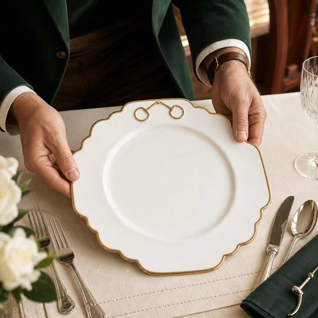 Gold Bit Bone China Scallop Dinner Plate Gold Rim 4