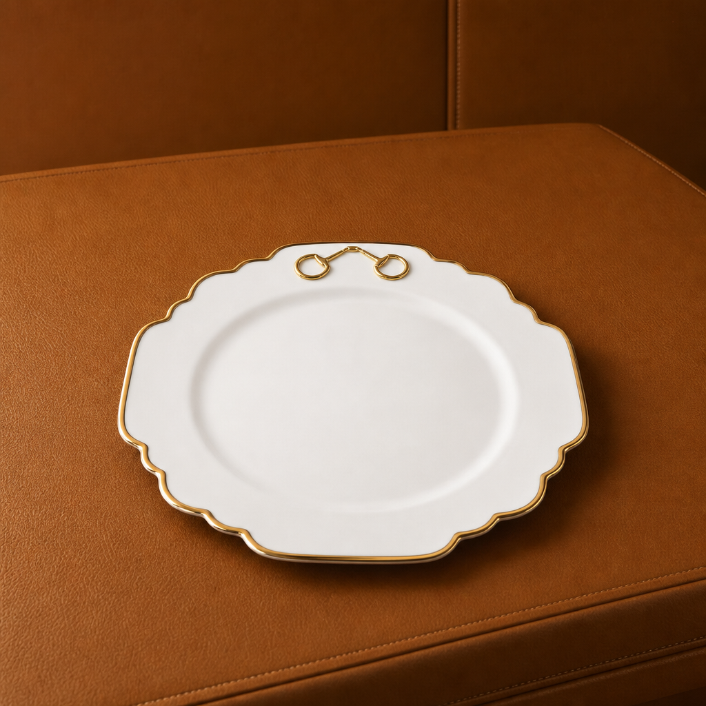 Gold Bit Bone China Scallop Dinner Plate Gold Rim 2