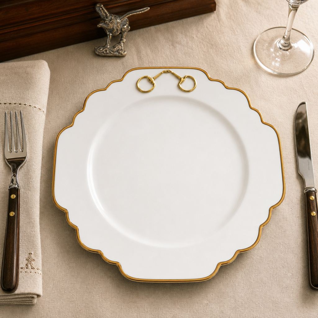 Gold Bit Bone China Scallop Dinner Plate Gold Rim 2