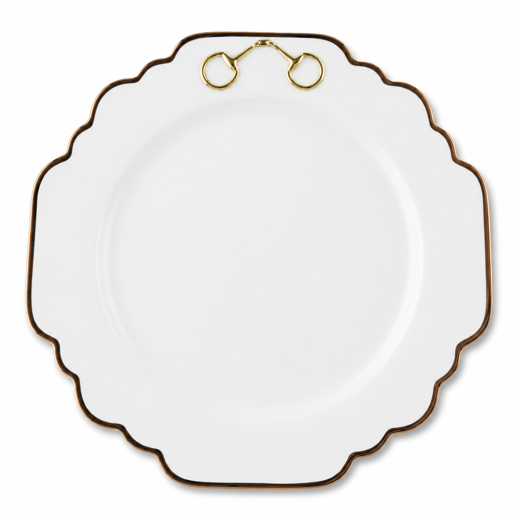 Gold Bit Bone China Scallop Dinner Plate Gold Rim 1