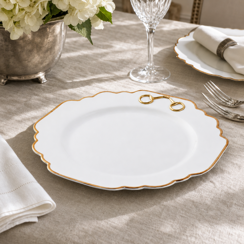 Gold Bit Bone China Scallop Dinner Plate Gold Rim 5