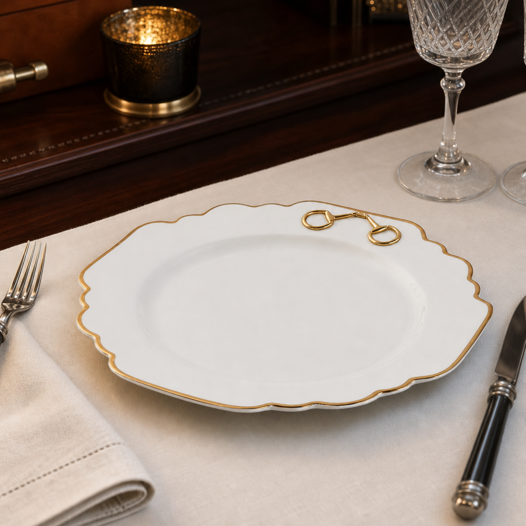 Gold Bit Bone China Scallop Dinner Plate Gold Rim 3
