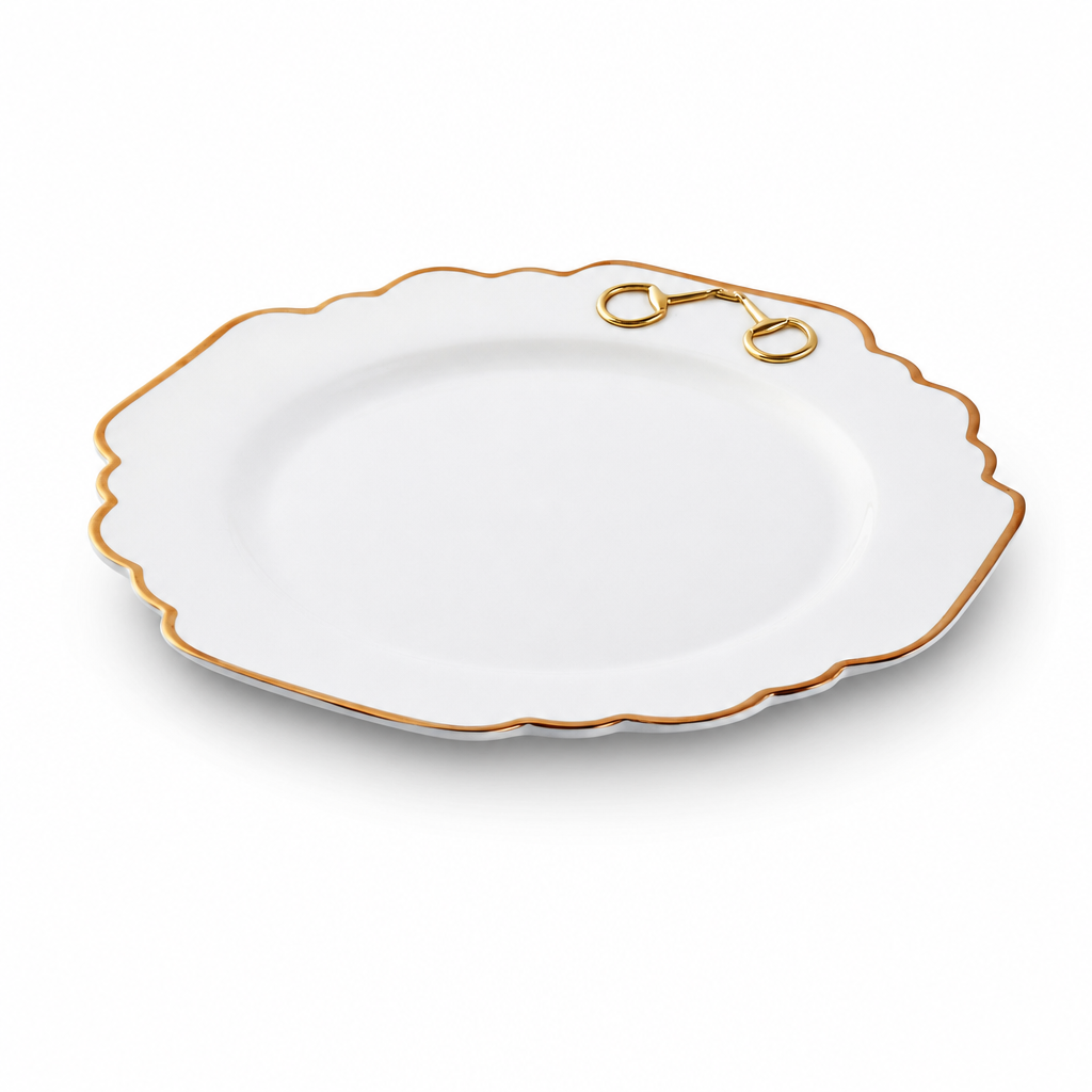Gold Bit Bone China Scallop Dinner Plate Gold Rim 6