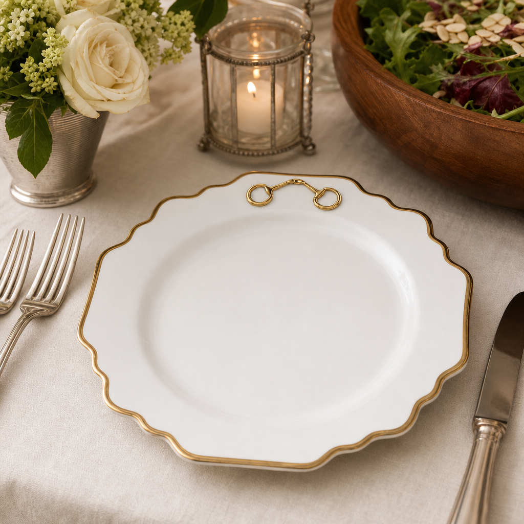 Gold Bit Bone China Scallop Salad Plate Gold Rim 4