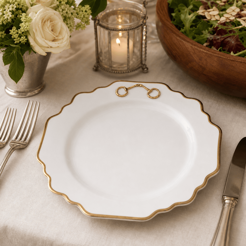 Gold Bit Bone China Scallop Salad Plate Gold Rim 4