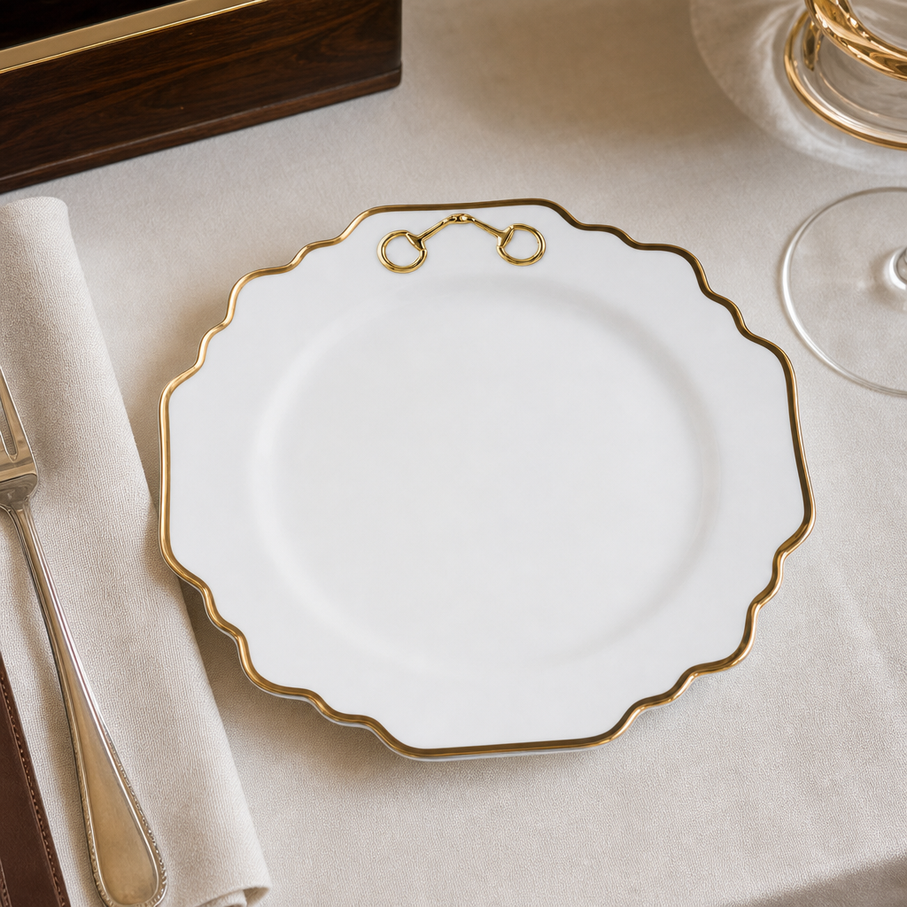 Gold Bit Bone China Scallop Salad Plate Gold Rim 2