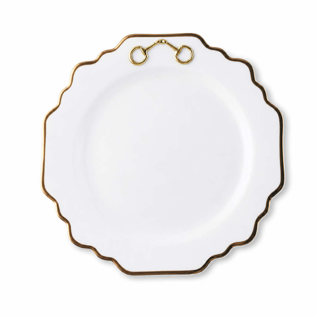 Gold Bit Bone China Scallop Salad Plate Gold Rim 1