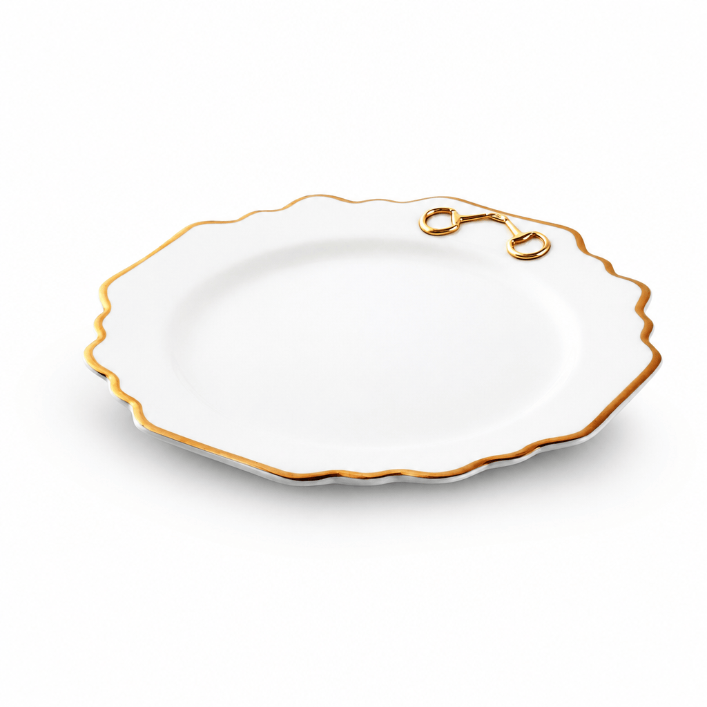 Gold Bit Bone China Scallop Salad Plate Gold Rim 6