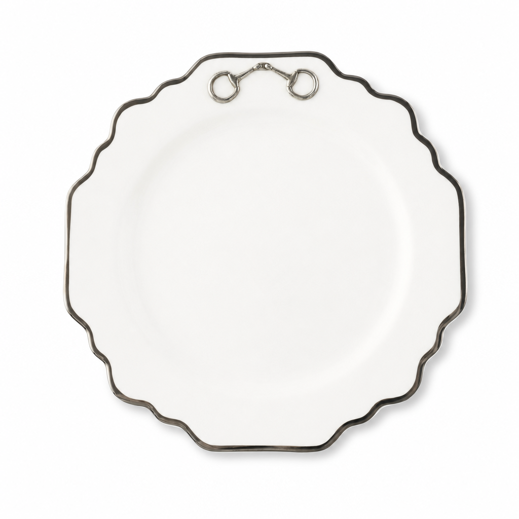 Pewter Bit Bone China Scallop Salad / Dessert Plate Platinum Rim 1