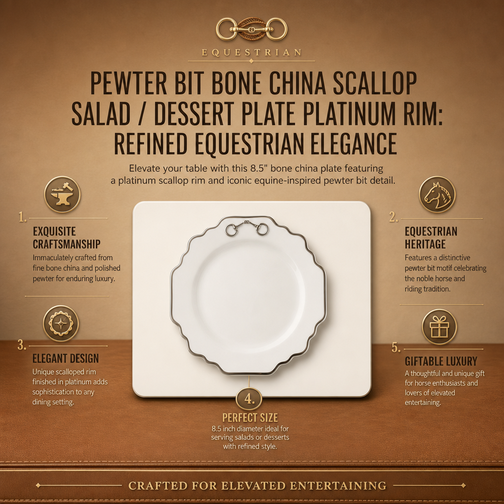 Pewter Bit Bone China Scallop Salad / Dessert Plate Platinum Rim 4