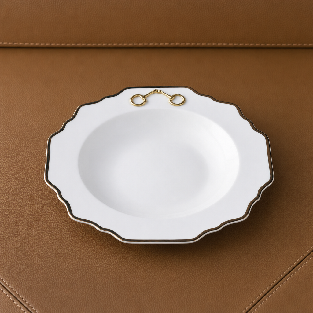 Gold Bit Bone China Scallop Soup Plate Gold Rim 2