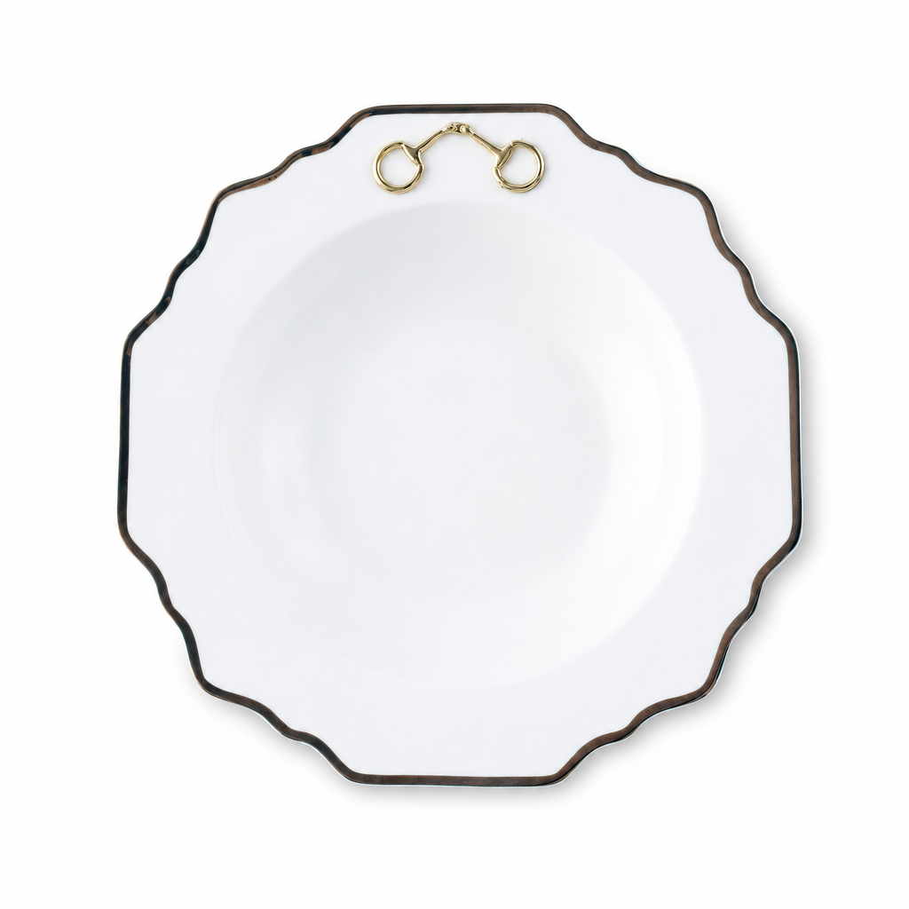 Gold Bit Bone China Scallop Soup Plate Gold Rim 1