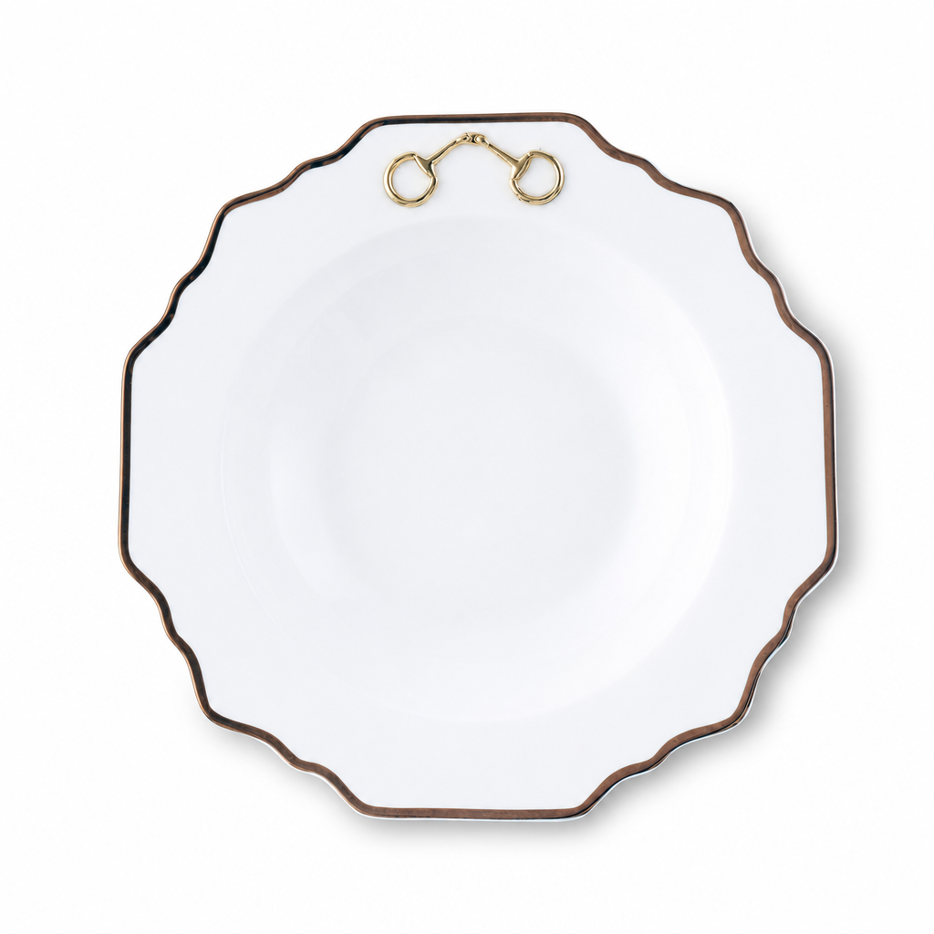 Gold Bit Bone China Scallop Soup Plate Gold Rim 1