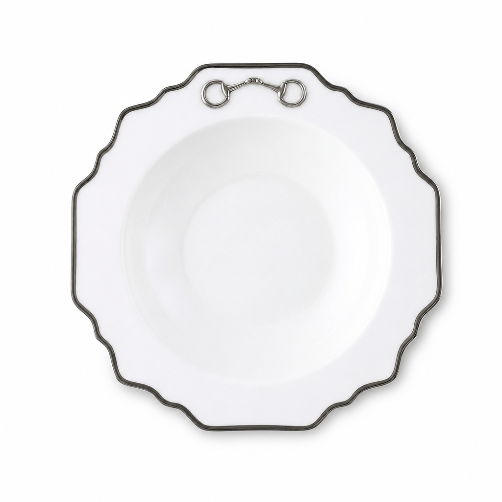 Pewter Bit Bone China Scallop Soup Plate Platinum Rim 1