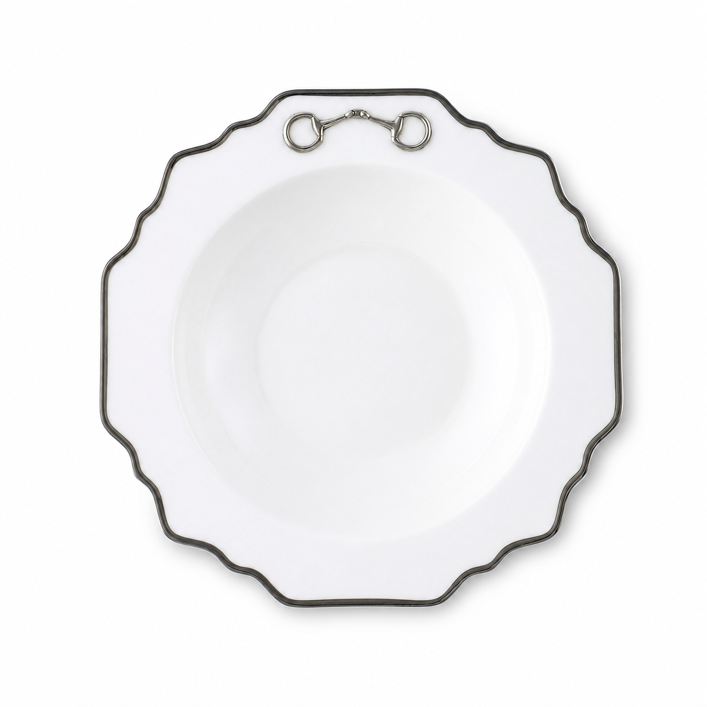 Pewter Bit Bone China Scallop Soup Plate Platinum Rim 1