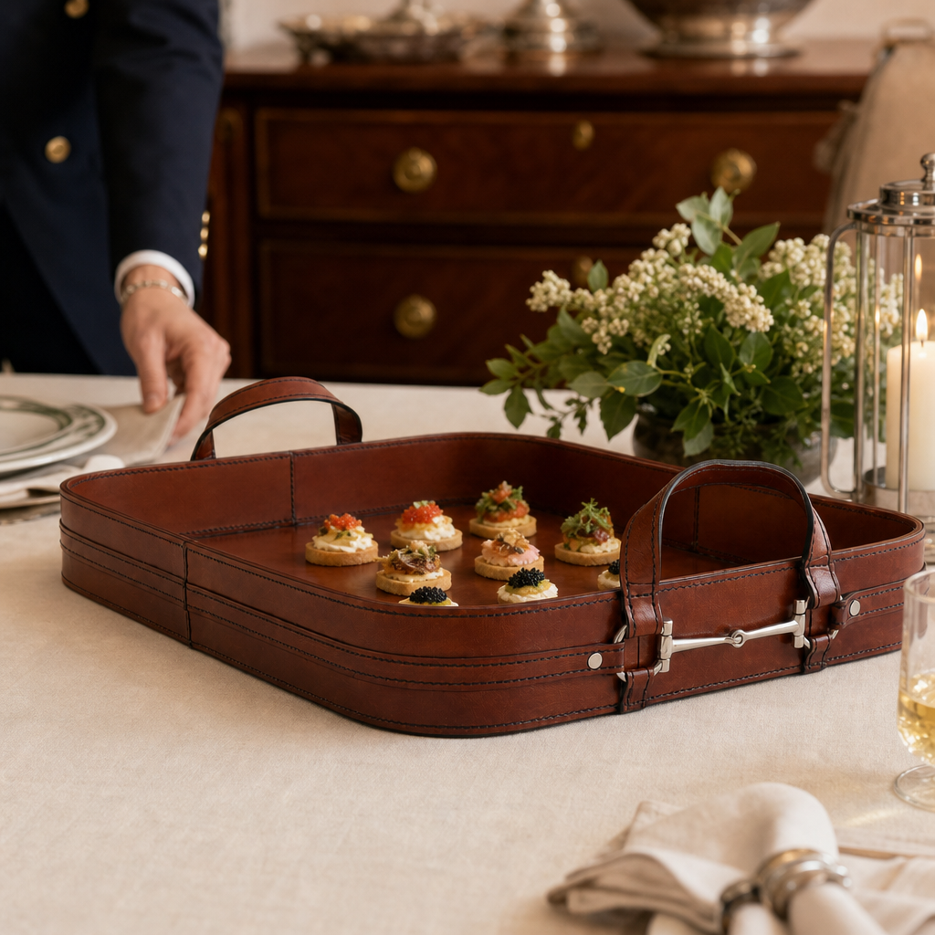 Premium Genuine Leather Bit Serving Tray – Perfect for Entertaining 4