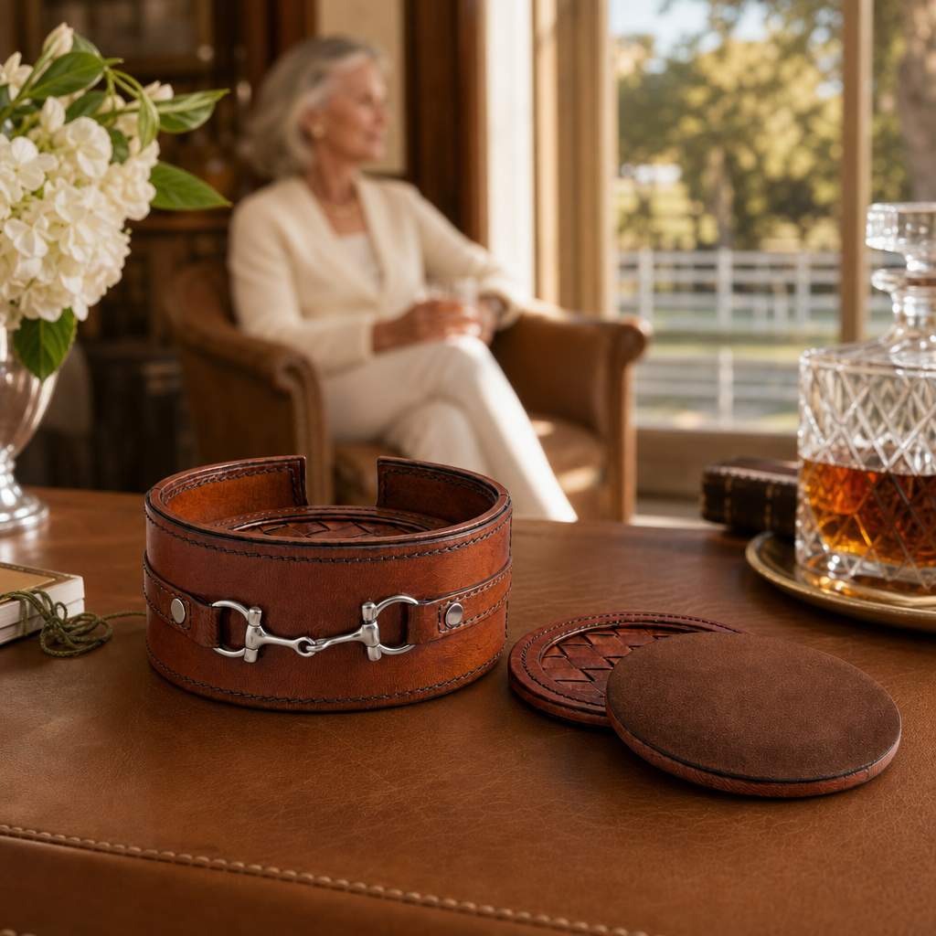 Premium Genuine Leather Coaster Set Bit - Set of 6 6