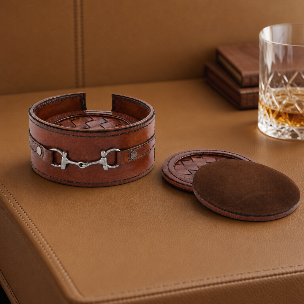 Premium Genuine Leather Coaster Set Bit - Set of 6 2