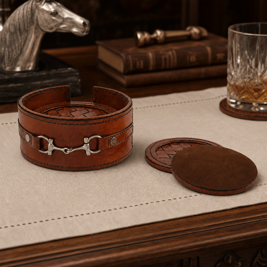 Premium Genuine Leather Coaster Set Bit - Set of 6 2