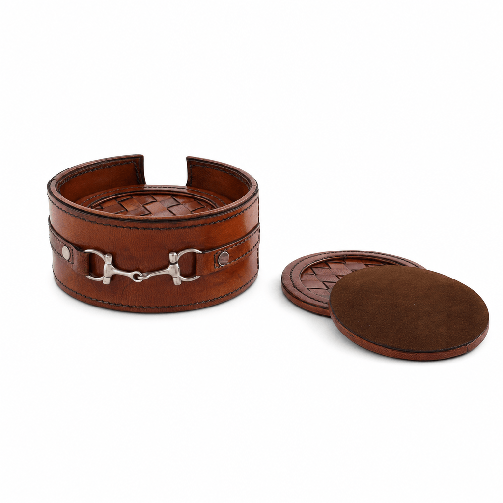 Premium Genuine Leather Coaster Set Bit - Set of 6 1